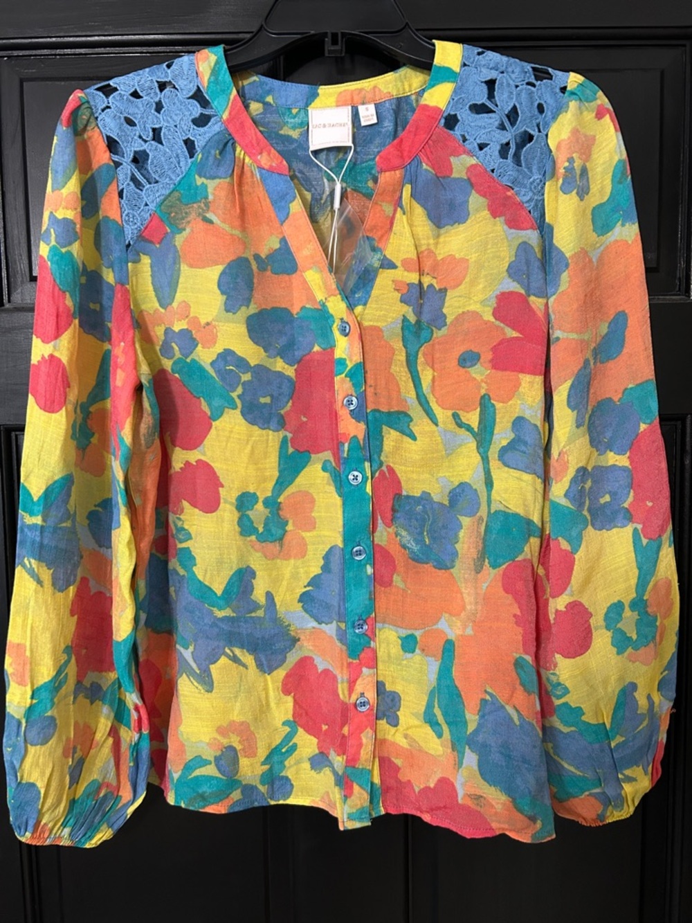 Zac & Rachel Bright Multi Floral Button-Down Blouse